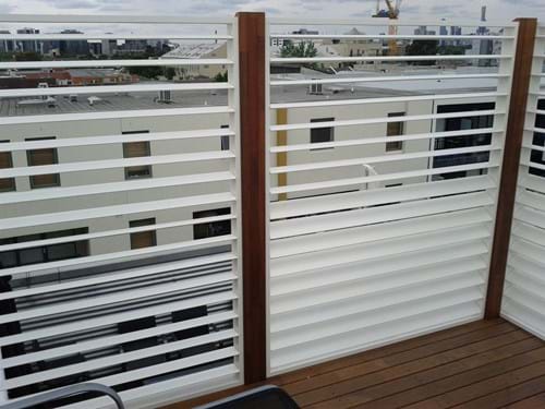 Ease of operation and innovative design resulted in the Pivoting Louvre Blade Shutter Panel Screens by Bayside Privacy Screens